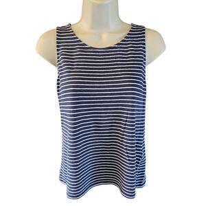Banana republic linen blend summer minimalist navy blue striped tank sz small